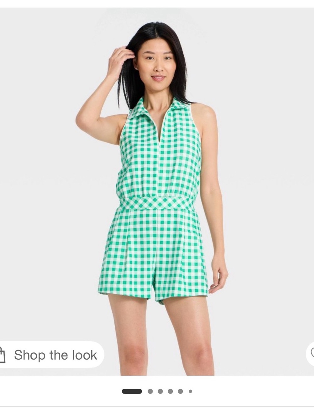 ‼️ SOLD OUT ONLINE! Green Gingham Sleeveless Collared Romper All in Motion Large